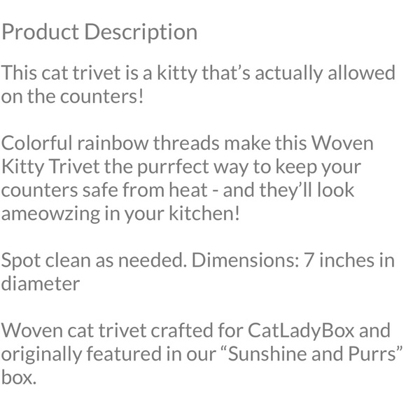 Cat Lady Box Colorful rainbow thread trivet NEW - Picture 3 of 3